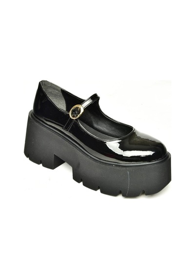 Fox Shoes U272906708 Siyah Rugan Dolgu Tabanlı Kadın Ayakkabı Siyah-rugan