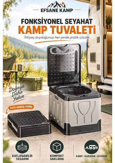 - Fonksiyonel Seyahat Kamp Tuvaleti Gri - Siyah