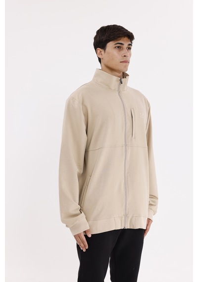 Rowinger Üç Cepli Yaka Detaylı Fermuarlı Rahat Kesim Ribana Manşetli Mevsimlik Sweatshirt Beıge