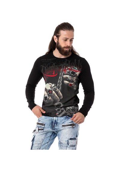 Cipo & Baxx Cl511 Erkek Sweatshirt Günlük Rahat Kalıp Bisiklet Yaka Spor Basic Siyah