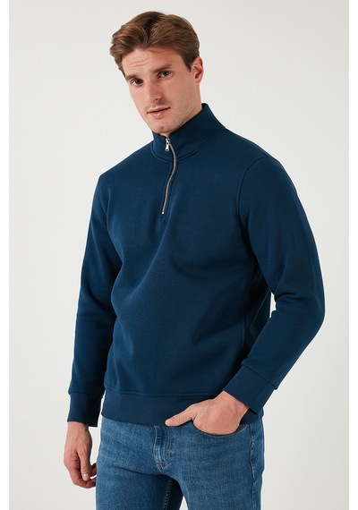 Buratti Pamuklu Regular Fit Yarım Fermuarlı Dik Yaka Erkek Sweat 59052592 Indigo