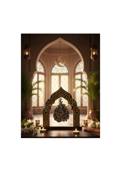 Ramazan Temalı İslami Dekor Biblo Mihrab Tasarım Arapça Yazı Altın - 834153408