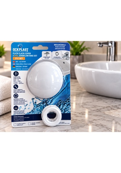 Lavabo Gider Süzgeci Bas Aç Pop-up Sistem Taşma Yüzüklü Dayanıklı Tasarım Beyaz