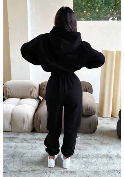 Clayes Siyah Fetch Eşofman Takımı - Baskılı Oversize Kapüşonlu Şardonlu Siyah
