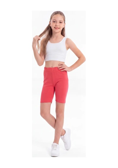 Terrien Özel Seri Lastikli Okul Spor Kız Çocuk Pembe Kısa Tayt Pamuklu Likralı Düz Basic