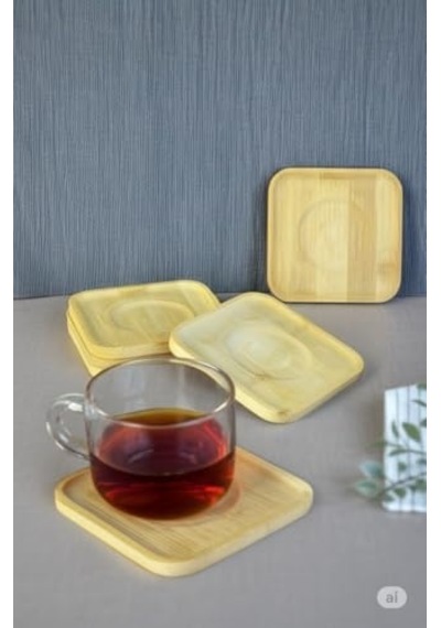 Bambu Serisi 10 Cm Genişlikte Kare 6'lı Çay Bardağı Altlığı 1