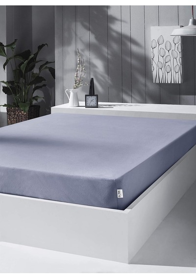Örme Penye Lastikli Çarşaf, Battal Çift Kişilik, Açık Gri, Pamuk-elastan 230g/m2 Çok Renkli