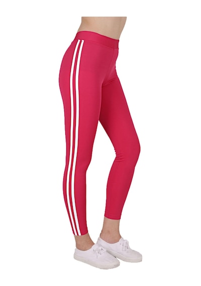 Kadın Şerit Çizgili Detay Yüksek Bel Spor Tayt Pembe