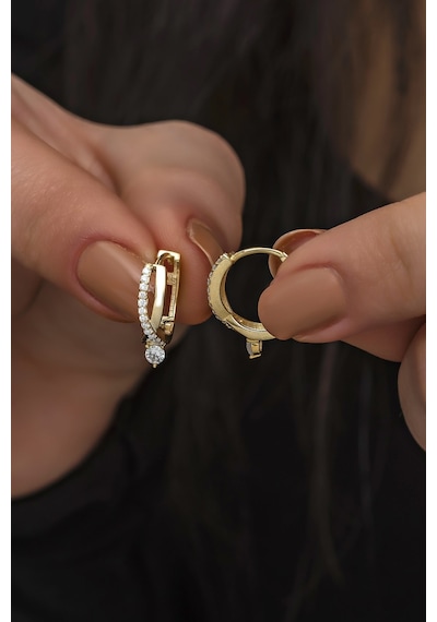 Nereze 925 Ayar Gümüş Gold Tektaş Örgü Model Küpe