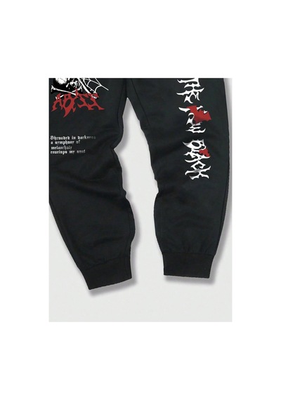 Tarzsokak Goth Guys Skull & Slogan Graphic Drawstring Waist Eşofman Altı Siyah