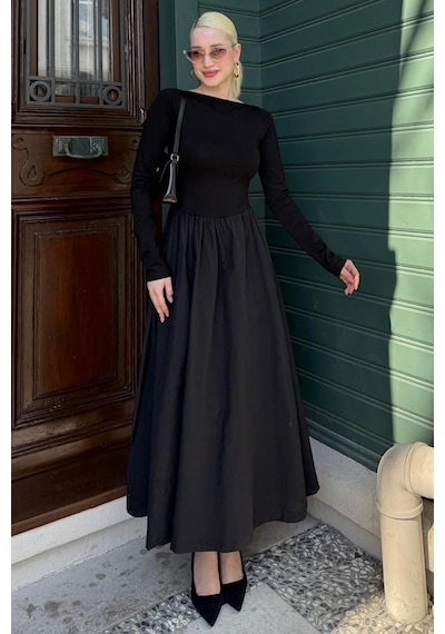 Madmext Siyah Maxi Boy %100 Pamuklu Kadın Elbise Mg2365 Siyah