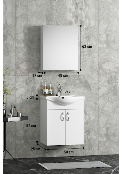 Yıldız Asma 50 Cm Beyaz Mdf Seramik Lavabolu Banyo Dolabı Takımı Beyaz