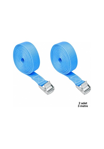 Kargo Bağlama Kayışı 3 Metre Açık Mavi Metal Tokalı 2 Adet