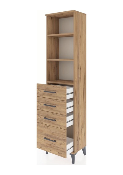 Arges Dolap 3 Raflı 4 Çekmeceli 44x30x182 Çam-çam Çam