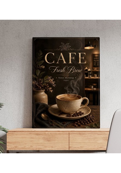 Bk Gift Cafe Kahve Fincanı Ve Kahve Çekirdekleri Vintage Kafe Temalı Kanvas Duvar Tablosu 50x70 Cm
