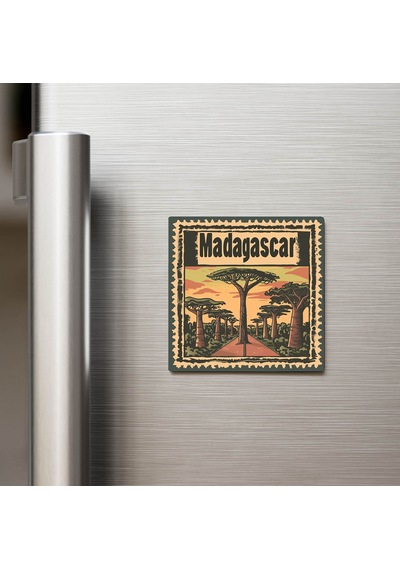 Madagaskar Madagascar - Posta Pulu Temalı Ülke - Baskılı Buzdolap Magneti Kare - 9x9 Cm