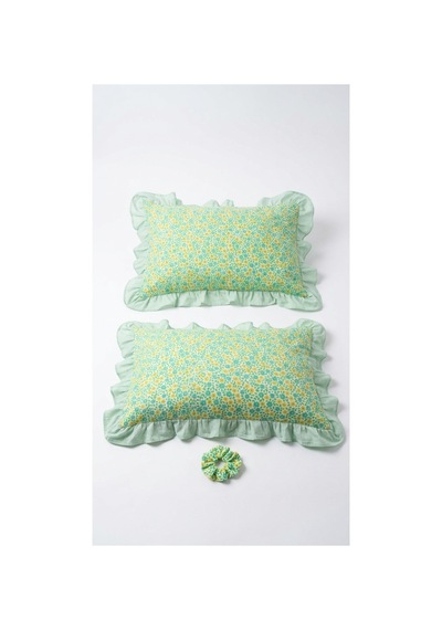 %100 Pamuklu Çiçek Desenli Fırfırlı Yastık Kılıfı 2 Adet 50x70 Cm Mavi - 863744406 Mavi