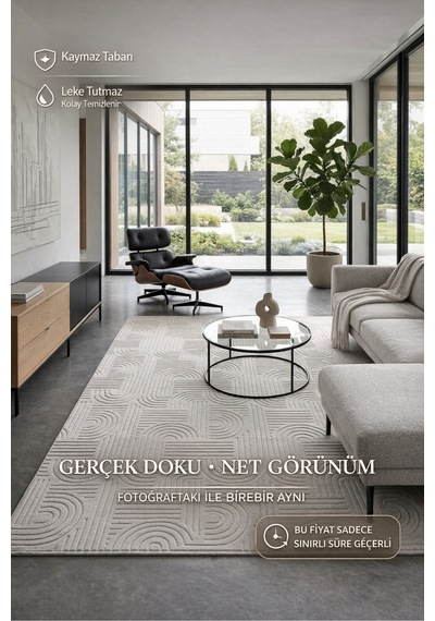 Özel Ölçü Salon Halısı Kaymaz Taban Leke Tutmaz 6017 Gri Yıkanabilir Modern Stil Gri - 864352427 Gri
