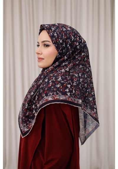 Mimiyum Flora Desen Soft Eşarp Bordo Füme