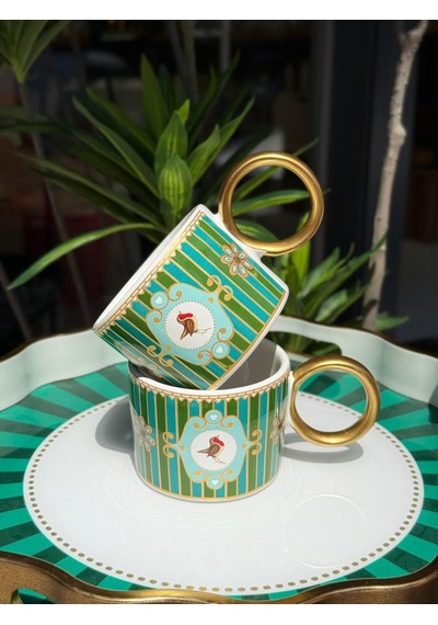 2'li Lüks Piano Bird Green Kupa-4458 Yeşil