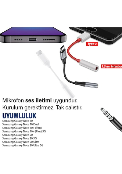 Note10/20 Ultra-plus Type-c 3.5mm Dönüştürücü Çevirici Kulaklık