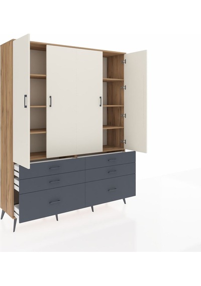 Hyperion Gardrop 8 Raflı 6 Çekmeceli 4 Kapaklı 176x44x221 Çam-aytaşı/antrasit Beyaz Hyperion Gardrop 8 Raflı 6 Çekmeceli 4 Kapaklı 176x44x221 Çam-aytaşı/antrasit Beyaz