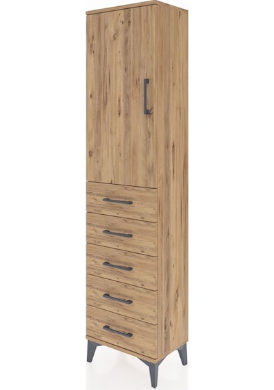Arges Dolap 2 Raflı 5 Çekmeceli Tek Kapaklı 44x30x182 Çam-çam Çam