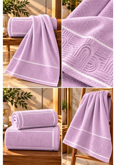 Jakarlı Büyük Boy Banyo Havlusu Premium Sıkı Dokuma %100 Organik Pamuk 90x150 Cm Lila - 945284492 Lila