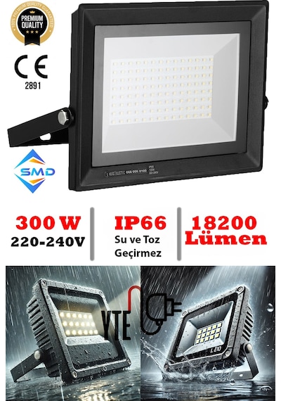 Led Projektör 300 W Beyaz İp 66 Su-toz Geçirmez 18200 Lm Smd Led Yüksek Işık