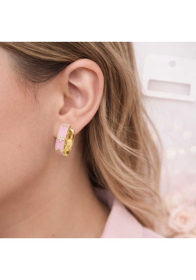 Pudra Dokunuşlu Gold Halka Küpe Pembe