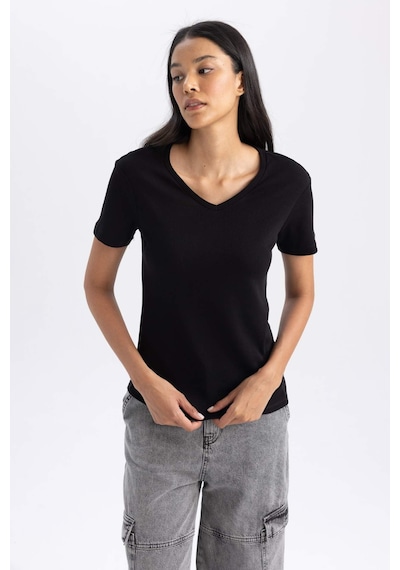Defacto Slim Fit Kısa Kollu Tişört B0647ax23smbk81 Siyah