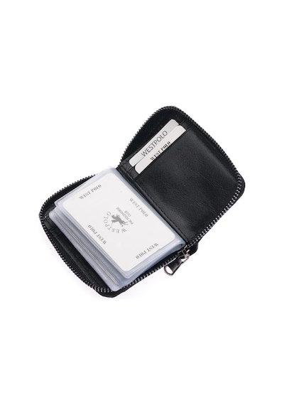 Westpolo Hakiki Deri Bol Şeffaf Kart Bölmeli Fermuarlı Unisex Cüzdan - Siyah Siyah
