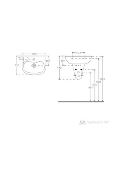 Ece Banyo 45x35 cm Yarım Ayaklı Lavabo Seti - Batarya Delikli Beyaz
