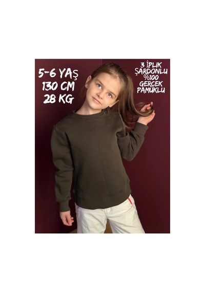 Pxm 3 Iplik Şardonlu Premium Kumaş Düz Çocuk Sweatshirt Siyah Siyah