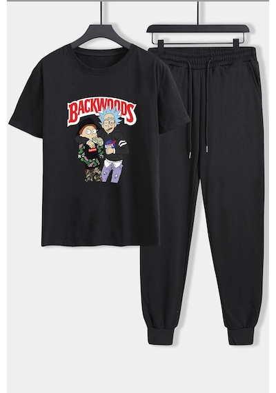 Uyguntarz Unisex Backwoods Baskılı 2'li Eşofman Takımı Siyah