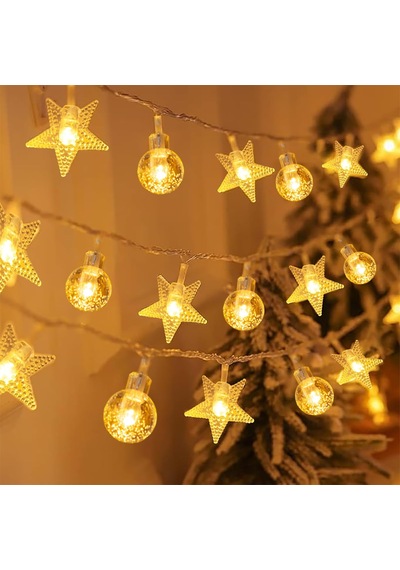 3 Metre Özel Tasarım 2li Model Yıldızlı Top Led Işık Pilli Led Işık Yılbaşı Ağacı Işığı Noel Işığı Gün Işığı