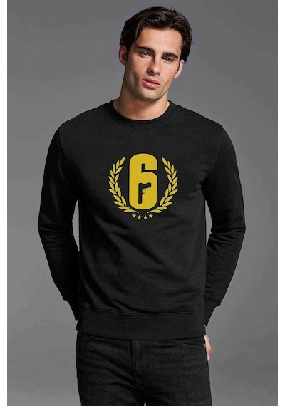 Rainbow Six Gun Baskılı Siyah Erkek Örme Sweatshirt