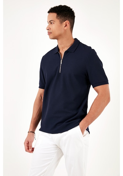 Buratti Pamuklu Regular Fit Fermuarlı Erkek Polo Yaka T Shirt 5902434 Indigo