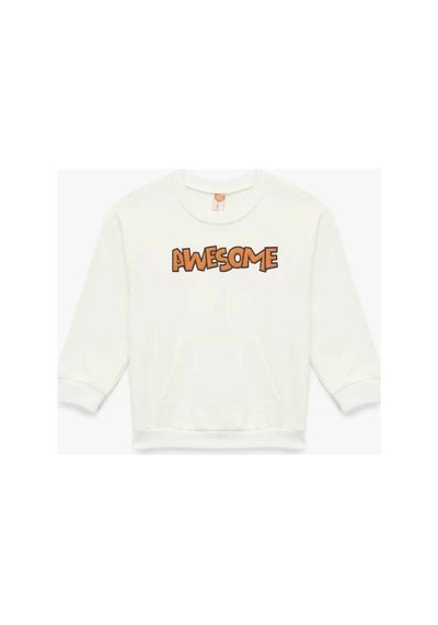 Koton Bebek Uzun Kollu Bisiklet Yaka Şardonlu Pamuklu Sweatshirt Ekru