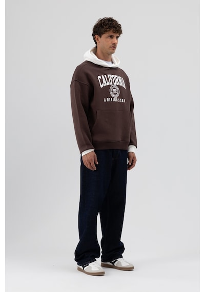 Vamos Çift Renk Baskılı Oversize Sweatshirt Kahve
