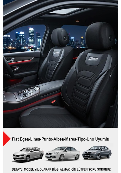 Titanyum Serisi Lüks Keten Oto Koltuk Kılıfı Fiat Egea-linea-punto-albea-tipo-uno Uyumlu Siyah