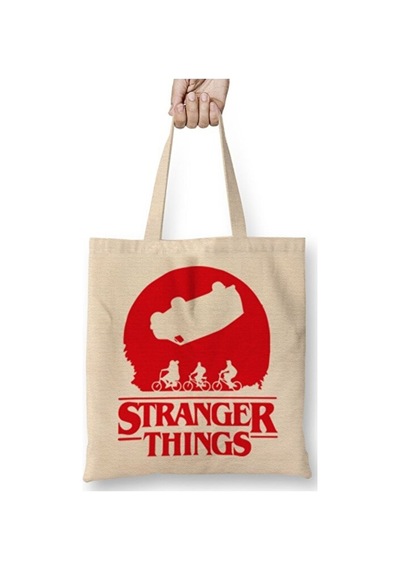Toyaso Stranger Things Bez Çanta Uzun Saplı Alışveriş Çantası Plaj Çantası Beyaz