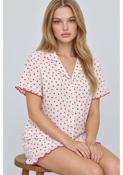 Kadın Şortu Rahat Ekru Pijama Takımı 4747