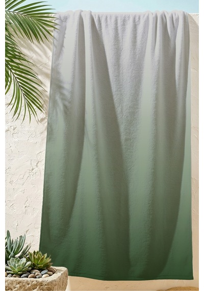 Modern Degrade Yeşil Plaj Havlusu - Minimalist Ombre Tasarım Hızlı Kuruyan Mikrofiber Havlu Kül İncisi