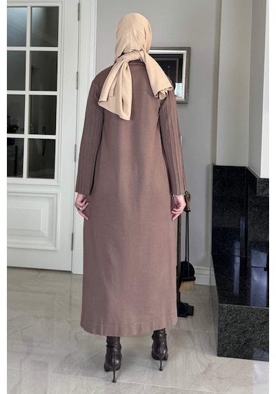 Rabia Şamlı Beste Triko Elbise Sütlü Kahve Normal