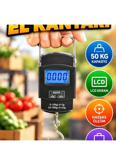 Dijital El Kantarı 50 Kg Kapasiteli Lcd Ekranlı Portatif Tartı Terazi