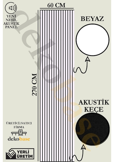 Beyaz 60x270 Cm Yeni Nesil Akustik Ahşap Duvar Paneli
