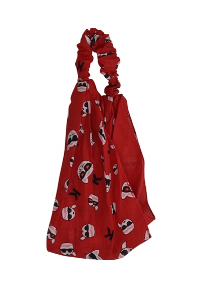 Lastikli Paraşüt Bandana Kedili Desen Kırmızı