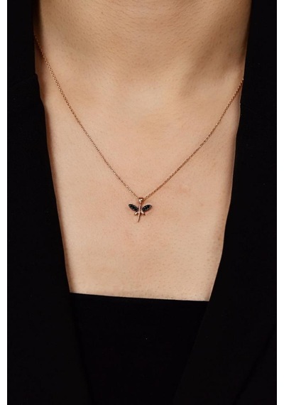 Oniks Taşlı Rose Minimal Yusufcuk Gümüş Kolye