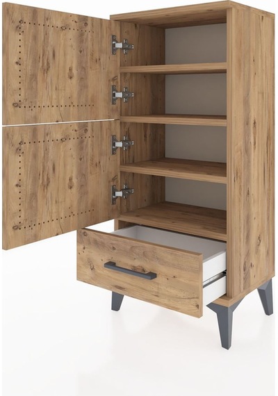 Arges Komodin 4 Raflı Tek Çekmeceli 2 Kapaklı 44x30x96 Çam-çam Çam